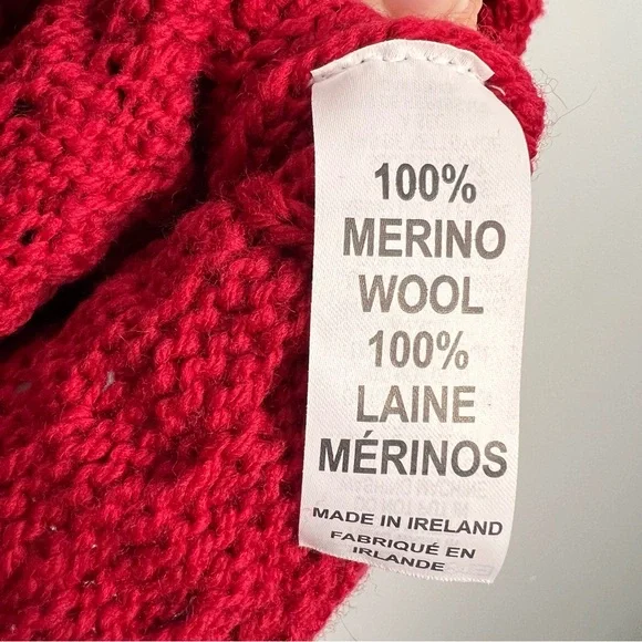 NWT Aran Mor Ireland pure merino wool ruby red high neck sweater L - Picture 17 of 17